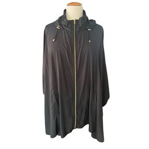 Susan Graver Black Zip-Up Cape Poncho Jacket 2X 3X Hooded Gold Hardware H3